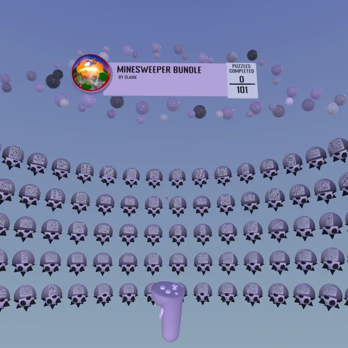 The title screen with the new Minesweeper pack ball in the foreground and the Minesweeper Bundle panel open behind it.